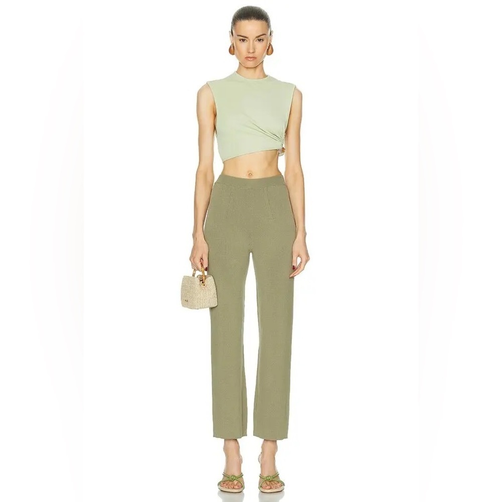 NWT Cult Gaia Linen Torina Sage Green Pants Wide Leg Ribbed